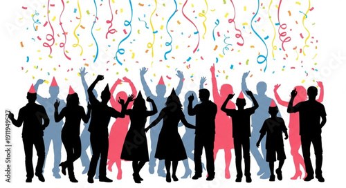 Silhouetted People Celebrating with Confetti.