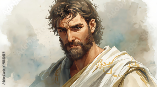 Watercolor Painting of King Saul, Bliblical Illustration of First Israel King 