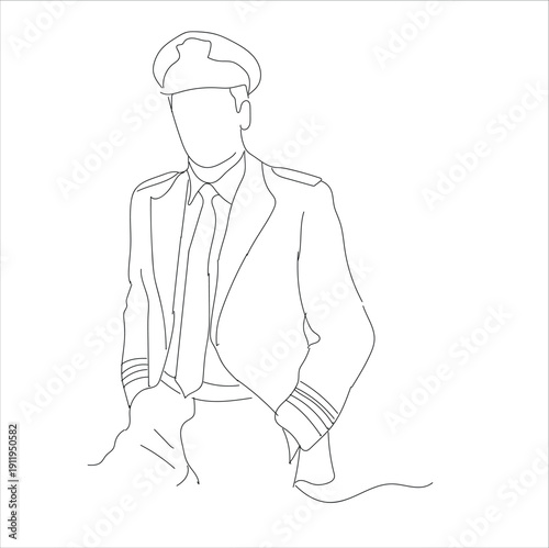 male pilot.pilot line. One continuous line art 