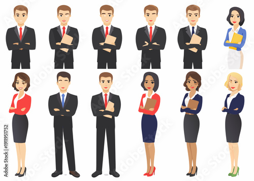 Diverse group of business professionals in formal attire posing together