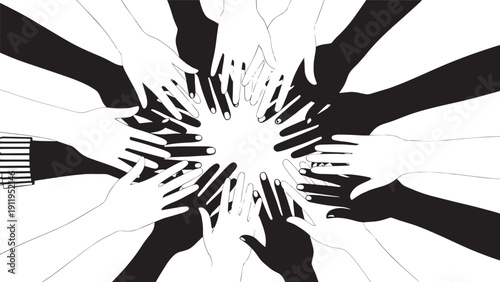 Diverse hands coming together in unity and teamwork for collective effort.