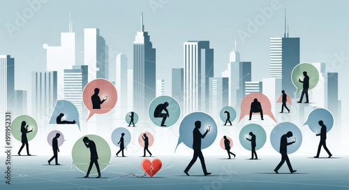 Silhouettes of People Walking in City.