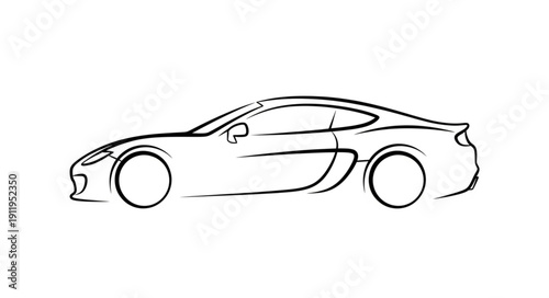 Simple Line Drawing of Sports Car.
