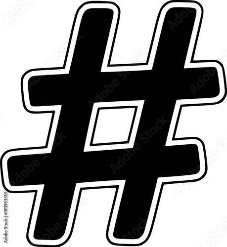 Hash icon vector black silhouette print design
