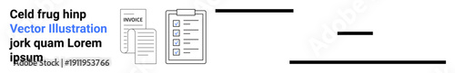 Business management, administrative tasks, workflow planning, documentation, organization, billing systems. Document icons including an invoice and checklist. Business management and administrative