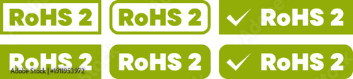 Green RoHS labels with check marks in solid and rounded styles for product compliance