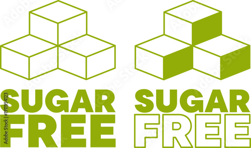 Green sugar free text with cube icons in solid and outline styles for marketing or branding needs