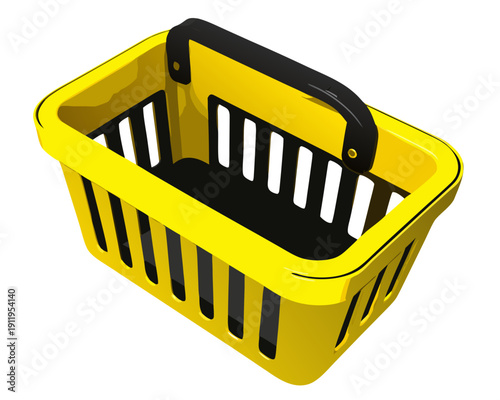 Yellow plastic shopping basket empty from above isolated on png background, shopping basket, yellow, plastic, container, isolated, retail, market, supermarket, grocery, store, handle, empty, basket