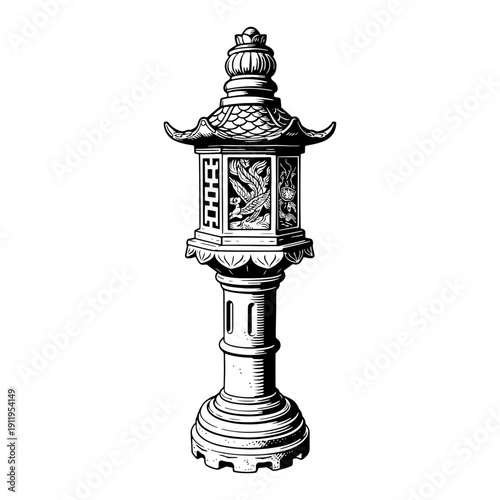 Traditional Japanese stone lantern or Asian pagoda lantern vector illustration