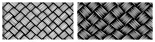Set of traditional hand woven bamboo or rattan material textures in black and white linework