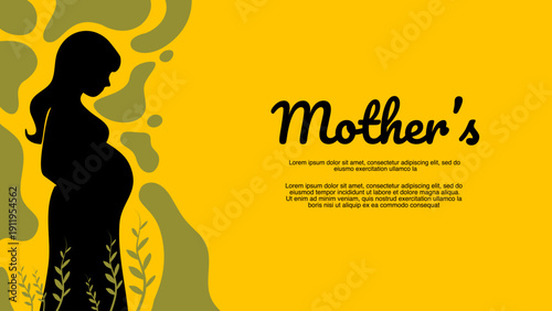 silhouette of pregnant woman on yellow background with organic shapes for mothers