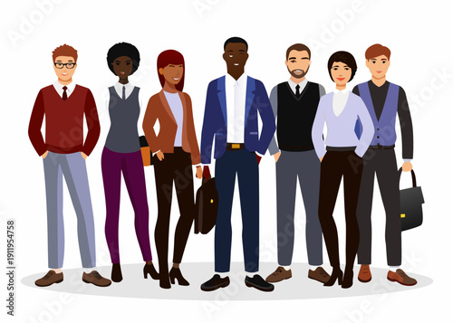 Diverse group of professionals standing together in a formal setting