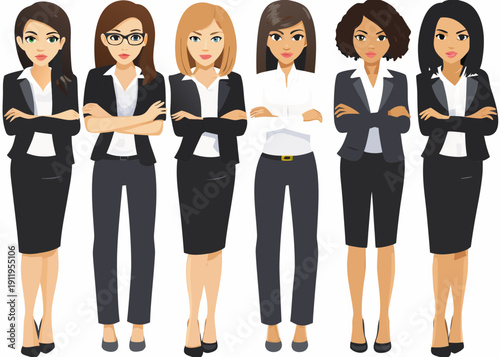Diverse group of professional women in business attire standing together