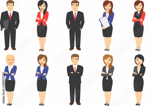 Diverse group of business professionals in a stylized vector illustration