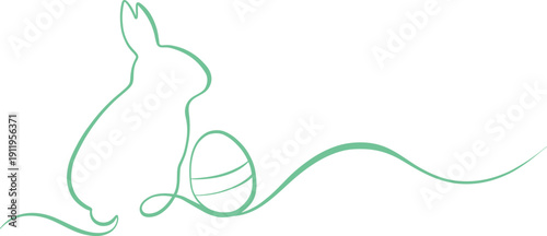 Minimalist green easter bunny line art vector banner or divider festive linear swirl wave divider