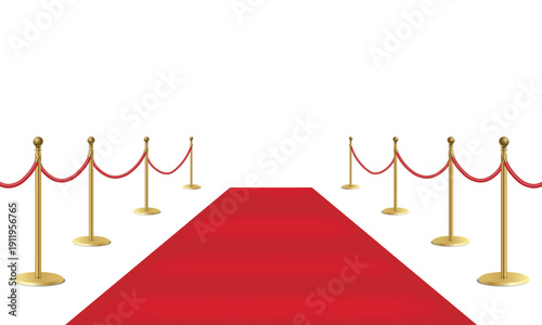 Red carpet with golden stanchions vector illustration for awards and events flat design