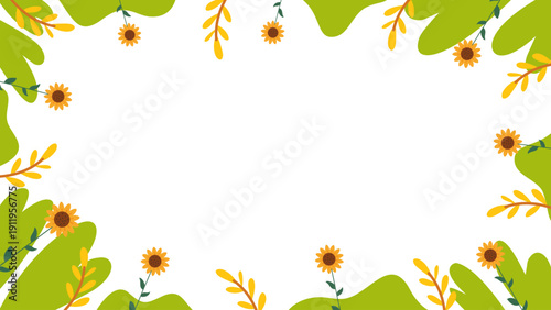 bright sunflower and yellow daisy circular border for organic nature brand concept