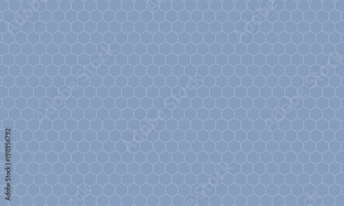 角が上向きのラフなドットでできた六角形の格子柄が並ぶモダンな紺色の背景