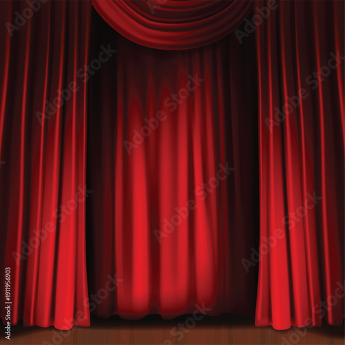 Red theater curtains closed stage performance vector illustration flat design