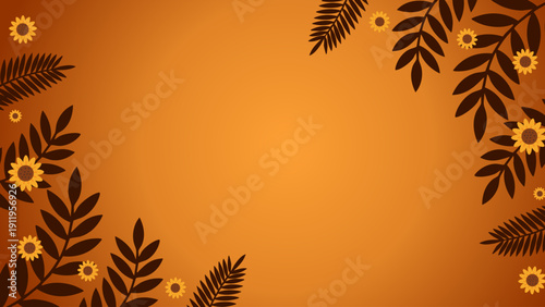 luxury autumn brown gradient background with dark forest fern and maple leaves