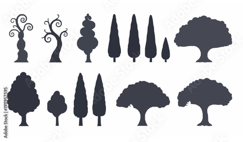 Decorative Artistic Tree Silhouettes Vector Pack in Paper Cut Sty