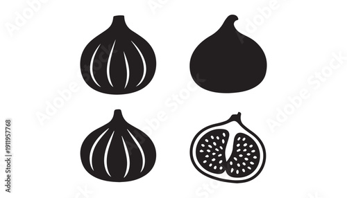 black color Figs fruits set of silhouette vector illustration, solid white background