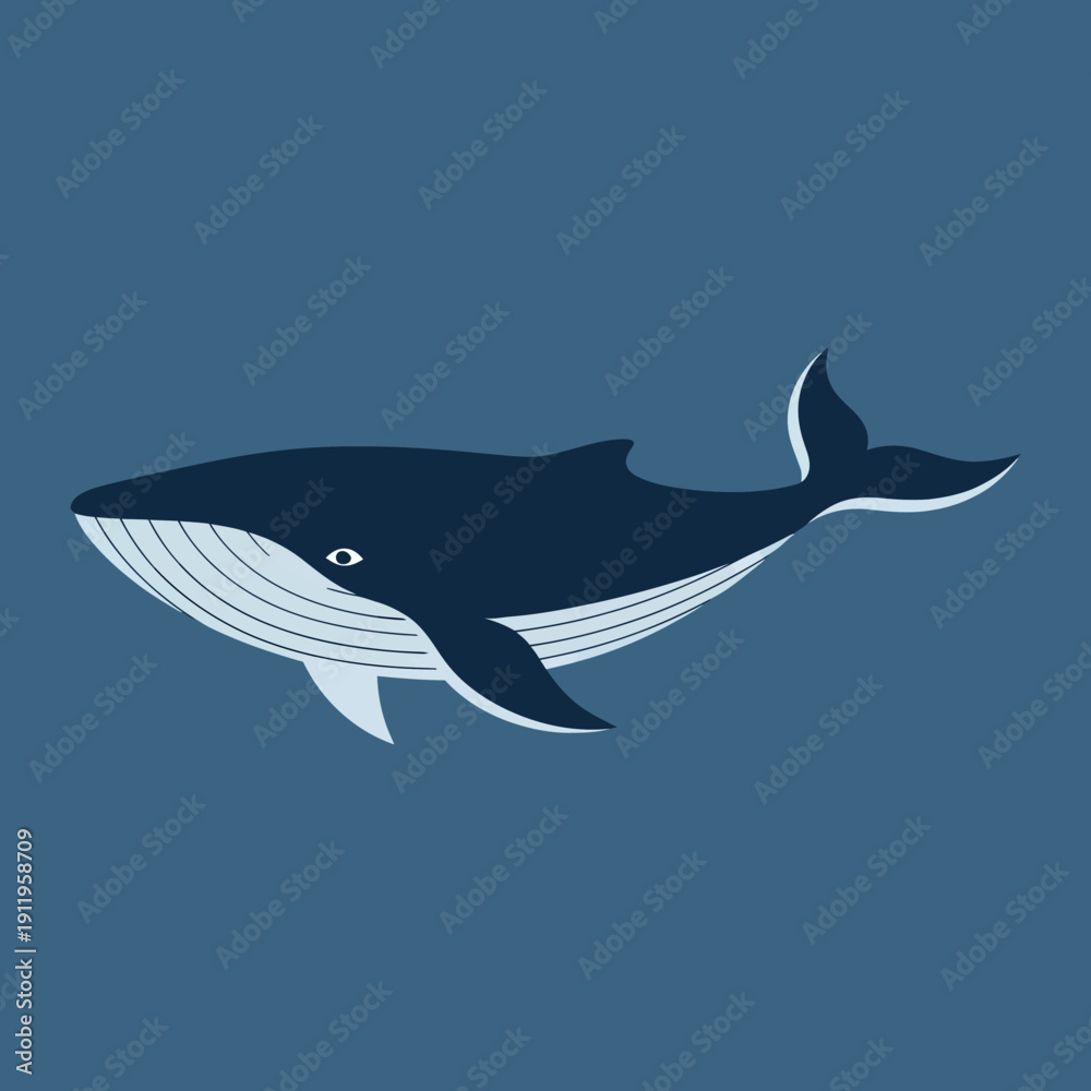 Fototapeta premium Simple illustration of a whale on a blue background.