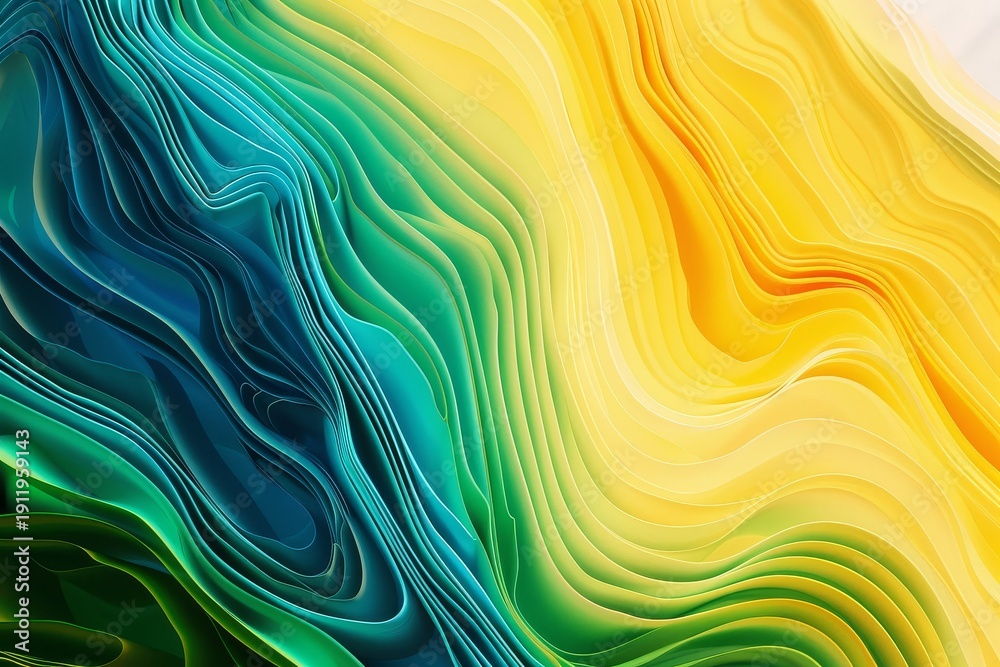 Obraz premium Abstract wavy pattern in yellow, green, and blue, vibrant colorful composition for creative design and background use