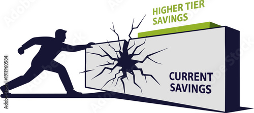 Silhouette pushing through barrier to achieve higher tier savings goals effectively