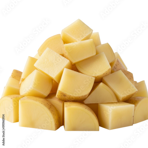 Pile of diced raw potatoes On Transparent Background