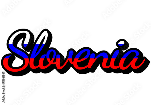 Slovenia Travel Sticker. Country Name Vector Text Design with Flag Colors