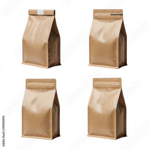 Four brown paper bags with sealed bottoms