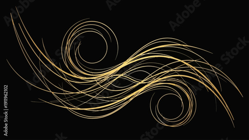 Abstract golden flowing lines on a black background
