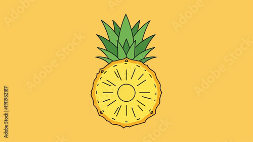 Minimalist illustration of a fresh pineapple slice on a vibrant yellow background.