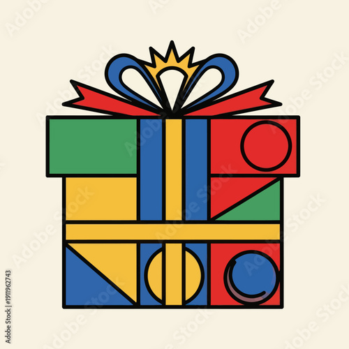 Colorful Gift Box with Ribbon and Bow.