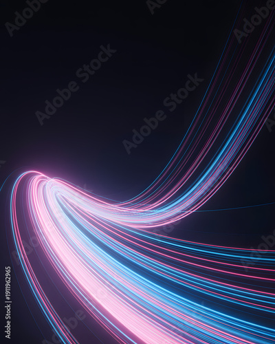 A vibrant display of colorful neon lights swirling in a dark background