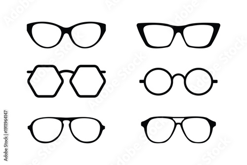 Eyeglasses Frame Icon Set  Optical Glasses, Spectacles and Eyewear Silhouette Vector Collection for Vision, Fashion and Optometry Design .eps10
