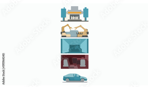 Vertical Car Manufacturing Process Infographic with Metal Stamping Painting and Interior Fitting Vector Isolated on White
