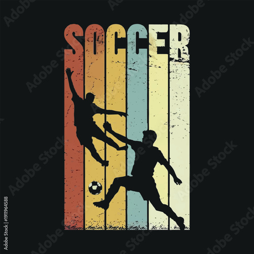 Retro vintage soccer players with distressed stripes