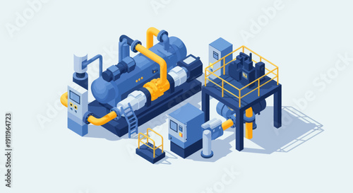 Industrial Chiller System Isometric Illustration.