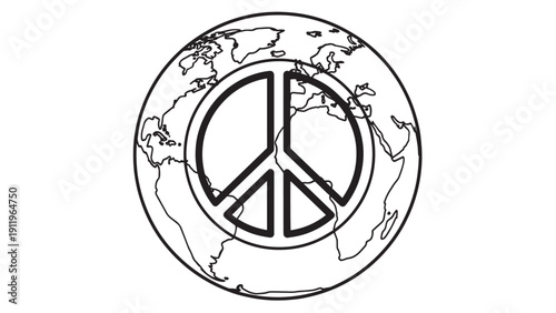 Global Peace Symbol Encircling the World Map.