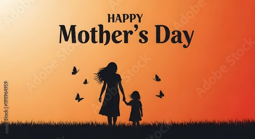 Happy mother's day celebration with mother and child silhouette at sunset