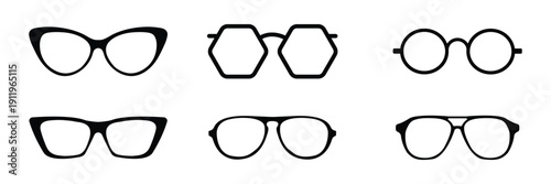 Black Eyeglasses Frame Set Collection – Various Stylish Optical Glasses Shapes Isolated on White Background, Vector Illustration for Vision, Fashion and Eyewear Design.