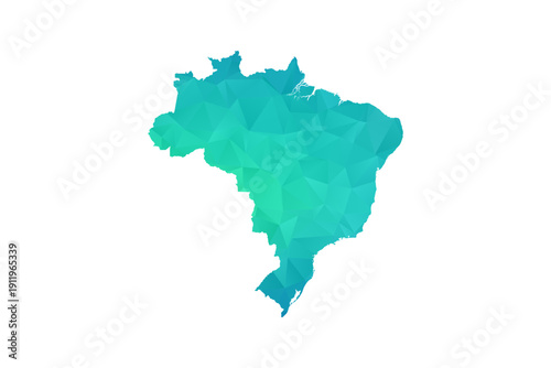 Brazil Map - Polygon Style Vector Illustration in Green and Blue Gradient, Low Poly Geometric Design, Isolated on White Background, Perfect for Infographics and Learning Use.