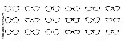Eyeglasses Frame Icon Set  Optical Glasses, Spectacles and Eyewear Silhouette Vector Collection for Vision, Fashion and Optometry Design .eps10