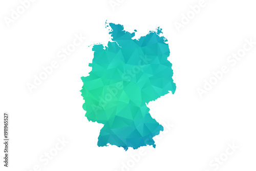 Germany Map - Polygon Style Vector Illustration in Green and Blue Gradient, Low Poly Geometric Design, Isolated on White Background, Perfect for Infographics and Learning Use.