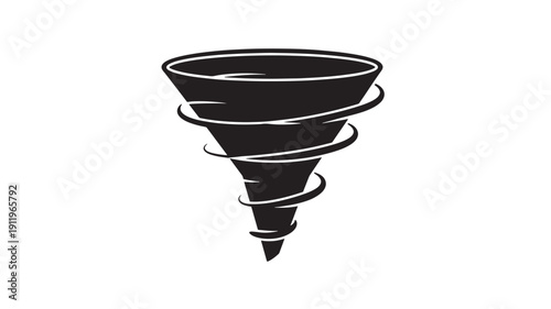 Black Tornado Icon with White Outline on White Background, Symbolizing Stormy Weather