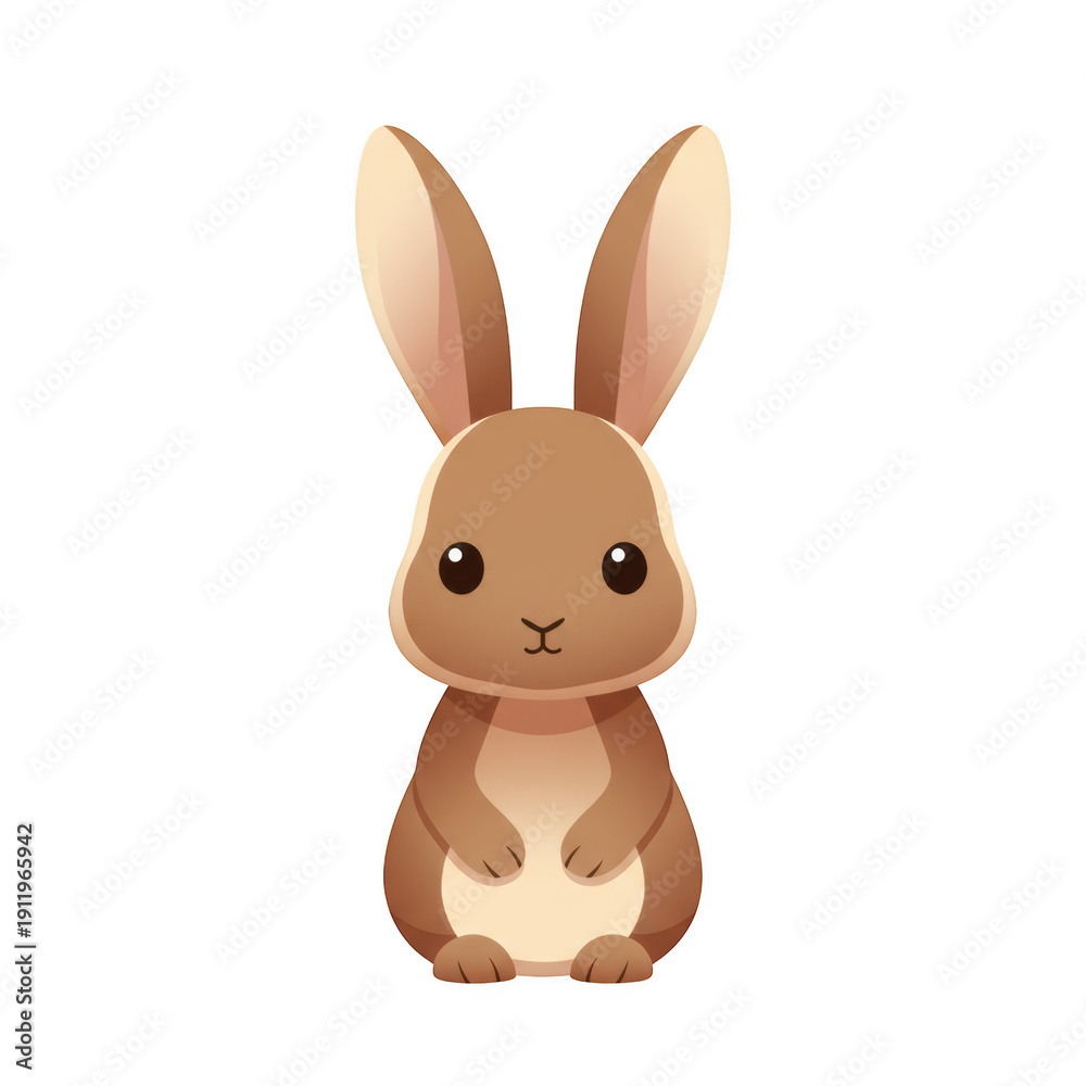 Obraz premium A charming digital illustration depicts a cute light brown rabbit with large ears and dark expressive eyes set against a black background