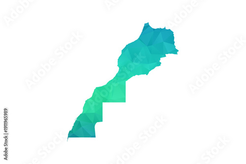 Morocco Map - Polygon Style Vector Illustration in Green and Blue Gradient, Low Poly Geometric Design, Isolated on White Background, Perfect for Infographics and Learning Use.