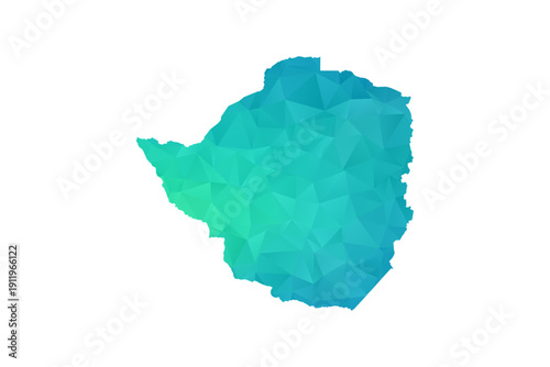 Zimbabwe Map - Polygon Style Vector Illustration in Green and Blue Gradient, Low Poly Geometric Design, Isolated on White Background, Perfect for Infographics and Learning Use.